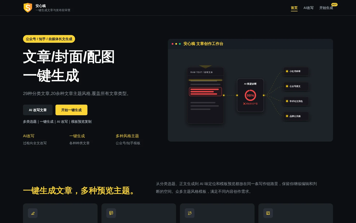 安心稿 页面快照